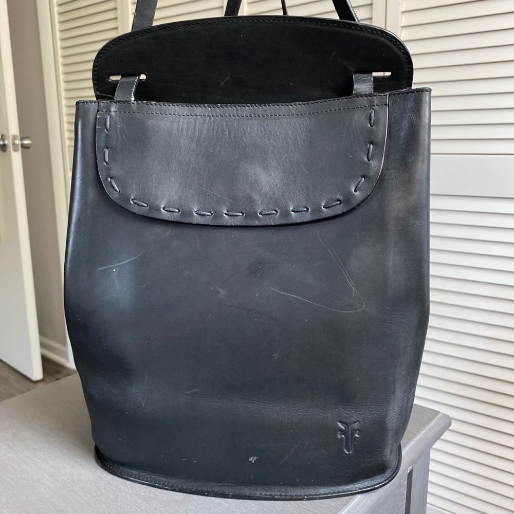 Frye Black Leather Backpack